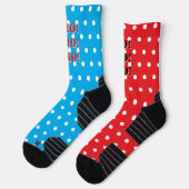 HO HO HO Rood Blauw Wit Stippen Sokken (Links)