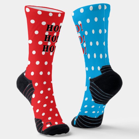 HO HO HO Rood Blauw Wit Stippen Sokken (Gebogen)