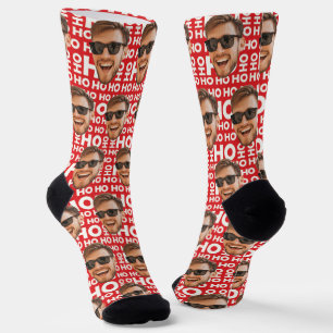 Ho Ho Ho Rood Grappig Aangepast Gezicht Foto Kerst Sokken
