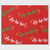 Ho Ho Ho Rood Groen Wit Gele Sterren Cadeaupapier (Vlak)