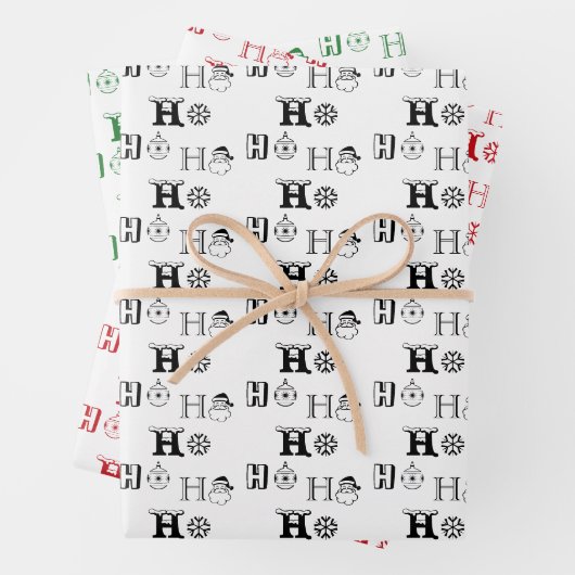 Ho Ho Ho rood groen wit zwart schattig Kerstmis Inpakpapier Vel (In situ)