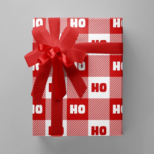 Ho Ho Ho Rood & Wit Chic Kerstmis Buffalo Plaid Cadeaupapier