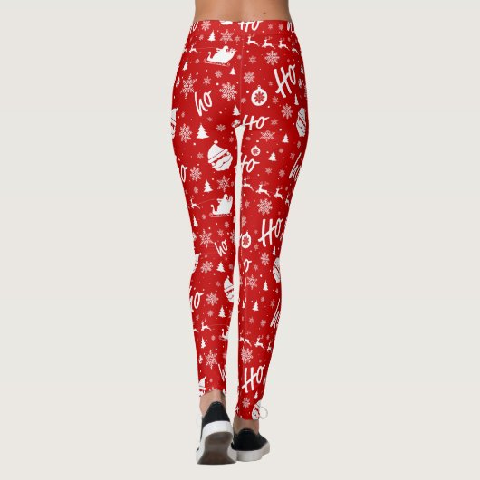 Ho Ho Ho Rood & Wit Kerstpatroon Leggings (Achterkant)