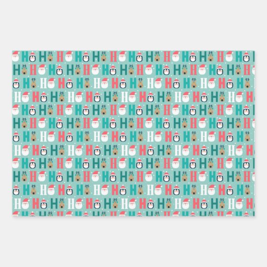 Ho Ho Ho Santa Claus en Friends Pattern Inpakpapier Vel (Voorkant 2)