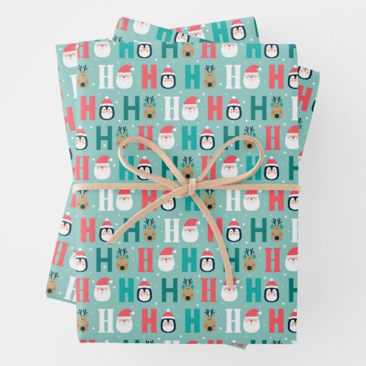 Ho Ho Ho Santa Claus en Friends Pattern Inpakpapier Vel (In situ)