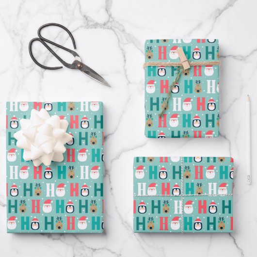 Ho Ho Ho Santa Claus en Friends Pattern Inpakpapier Vel (Voorkant)