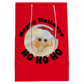 Ho Ho Ho Santa Claus Face Cute Red Kerstmis Medium Cadeauzakje (Achterkant)