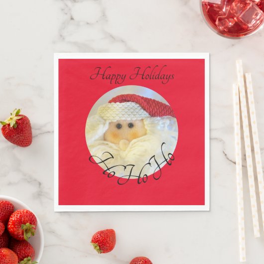 Ho Ho Ho Santa Claus Face Cute Red Kerstmis Servet (Insitu)