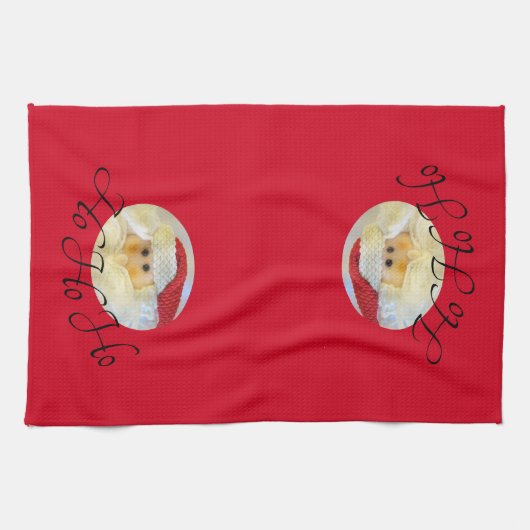 Ho Ho Ho Santa Claus Face Red Kerstmis Theedoek (Horizontaal)