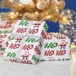 Ho Ho Ho Santa Claus Kerstmis, groen script Cadeaupapier