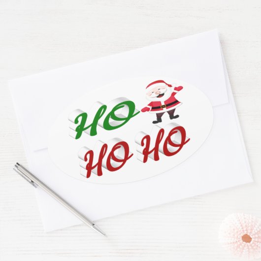 Ho Ho Ho Santa Claus Kerstmis, groen script Ovale Sticker (Envelop)