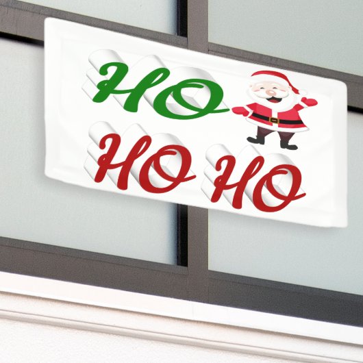 Ho Ho Ho Santa Claus Kerstmis, groen script Spandoek (Buitenkant Gebouw)