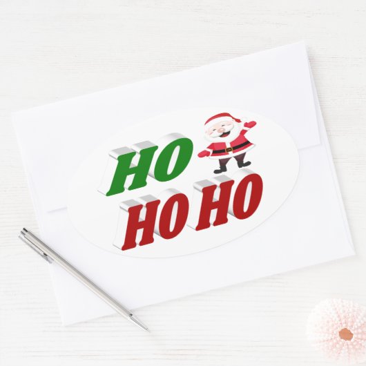 Ho Ho Ho Santa Claus kersttypografie Ovale Sticker (Envelop)