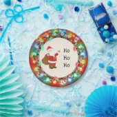 Ho Ho Ho Santa Claus met kerstverlichting Papieren Bordje (Feest)
