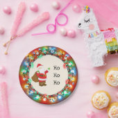 Ho Ho Ho Santa Claus met kerstverlichting Papieren Bordje (Feest)