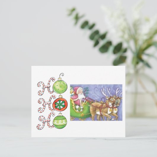 Ho! Ho! Ho! Santa en het rendier Briefkaart (Staand voorkant)