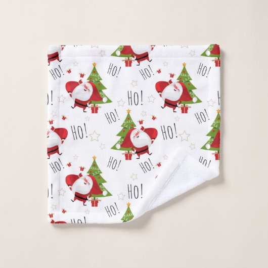 Ho Ho Ho, Santa en kerstbomen, keukenset Bad Handdoek (Wasdoekje)