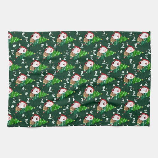 Ho Ho Ho Santa- en kerstbomen Theedoek (Horizontaal)