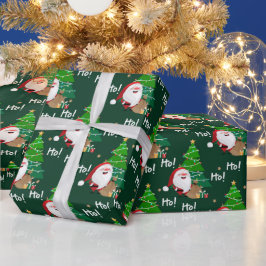 Ho Ho Ho Santa en kerstboom Cadeaupapier