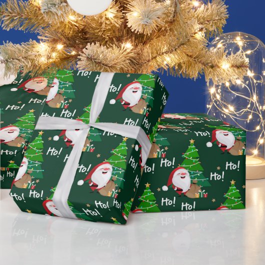 Ho Ho Ho Santa en kerstboom Cadeaupapier (Feestdagen)