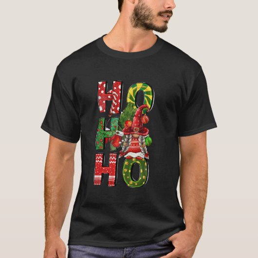 Ho Ho Ho Santa Gnomes Buffalo Plaid Kerst Mannen T-shirt (Voorkant)