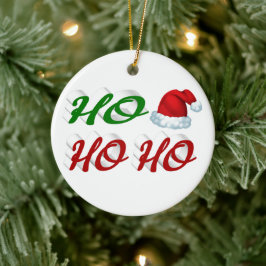 Ho Ho Ho Santa Hat Kerstmis, groen script Keramisch Ornament