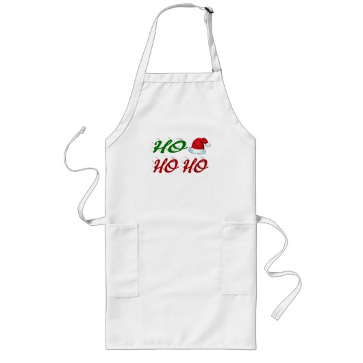 Ho Ho Ho Santa Hat Kerstmis, groen script Lang Schort (Voorkant)