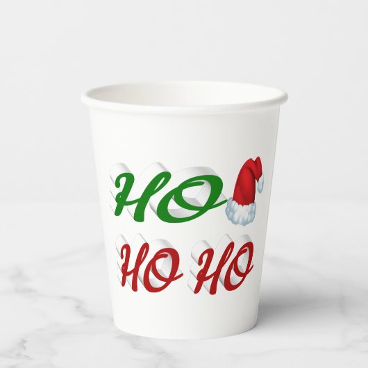Ho Ho Ho Santa Hat Kerstmis, groen script Papieren Bekers (Achterkant)