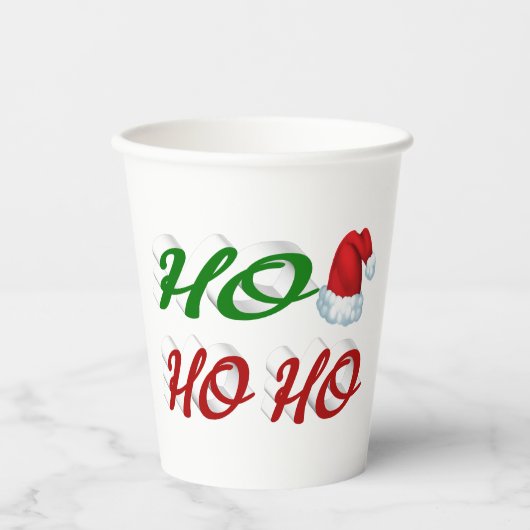 Ho Ho Ho Santa Hat Kerstmis, groen script Papieren Bekers (Voorkant)