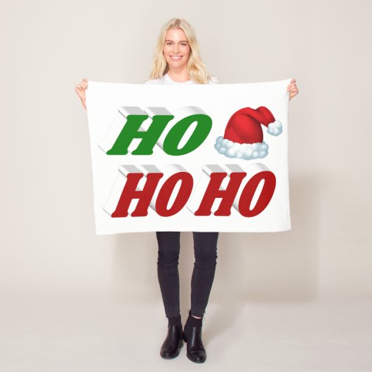 Ho Ho Ho Santa Hat Kerstmis rode, groene typografi Fleece Deken (In situ)
