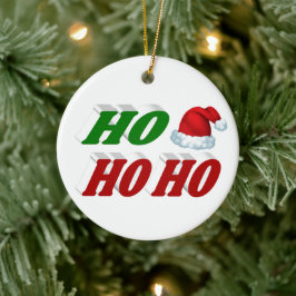 Ho Ho Ho Santa Hat Kerstmis rode, groene typografi Keramisch Ornament