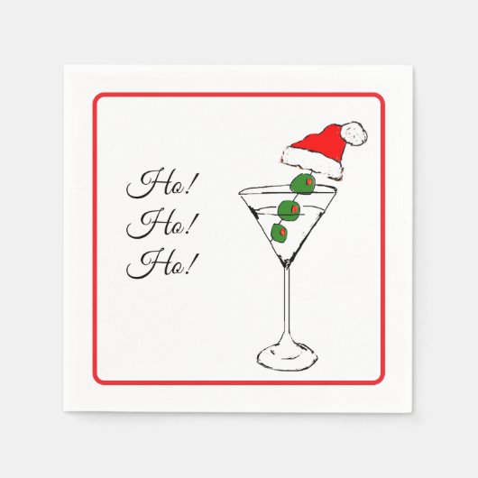 Ho Ho Ho Santa hat martini glass cocktail napkin Servet (Voorkant)