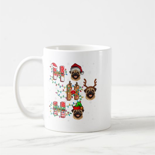 Ho Ho Ho Santa Reindeer Hat Elf Matching Pug Xmas Koffiemok (Links)