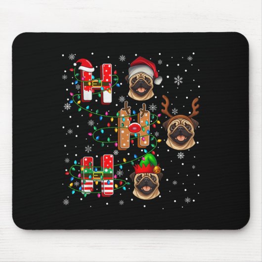 Ho Ho Ho Santa Reindeer Hat Elf Matching Pug Xmas Muismat (Voorkant)