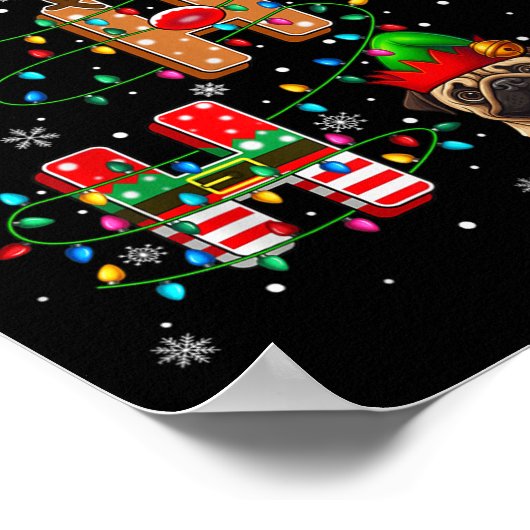 Ho Ho Ho Santa Reindeer Hat Elf Matching Pug Xmas  Poster (Hoek)