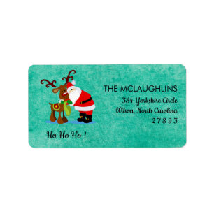 Ho Ho Ho Santa & Reindeer Turquoise Adres Etiket