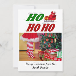 Ho Ho Ho Santa Sleigh kerstfoto typografie Feestdagenkaart