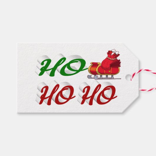 Ho Ho Ho Santa Sleigh Kerstrode kerstscript Cadeaulabel (Voorkant (Horizontaal))