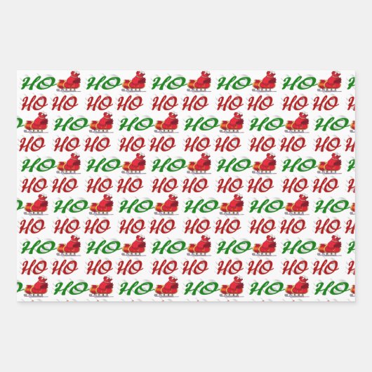Ho Ho Ho Santa Sleigh Kerstrode kerstscript Inpakpapier Vel (Voorkant)