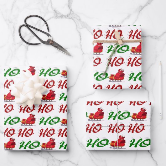 Ho Ho Ho Santa Sleigh Kerstrode kerstscript Inpakpapier Vel (Voorkant)