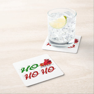 Ho Ho Ho Santa Sleigh Kerstrode kerstscript Kartonnen Onderzetters