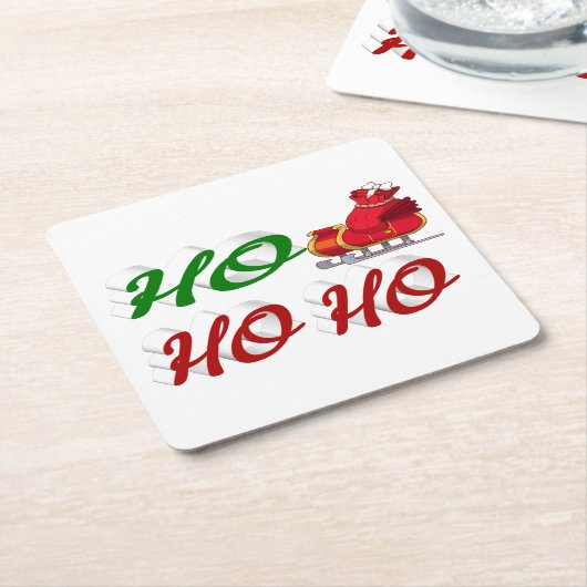 Ho Ho Ho Santa Sleigh Kerstrode kerstscript Kartonnen Onderzetters (Schuin)