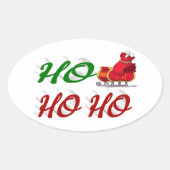 Ho Ho Ho Santa Sleigh Kerstrode kerstscript Ovale Sticker (Voorkant)