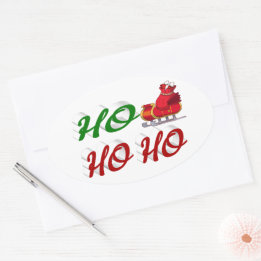 Ho Ho Ho Santa Sleigh Kerstrode kerstscript Ovale Sticker