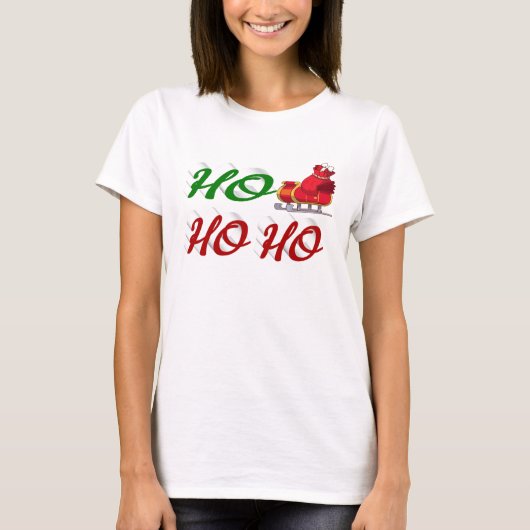 Ho Ho Ho Santa Sleigh Kerstrode kerstscript T-shirt (Voorkant)