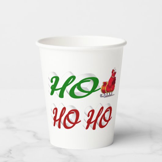 Ho Ho Ho Santa Sleigh Kerstscript Papieren Bekers (Achterkant)