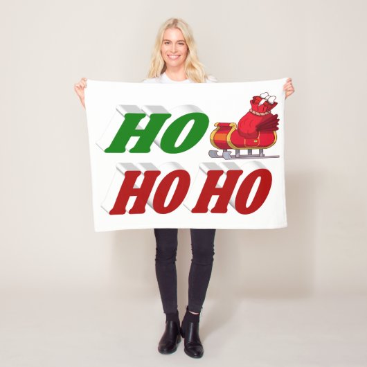 Ho Ho Ho Santa Sleigh Kersttypografie Fleece Deken (In situ)
