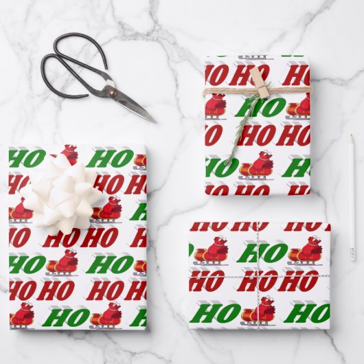 Ho Ho Ho Santa Sleigh Kersttypografie Inpakpapier Vel (Voorkant)