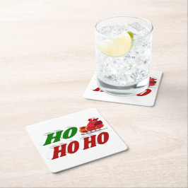 Ho Ho Ho Santa Sleigh Kersttypografie Kartonnen Onderzetters