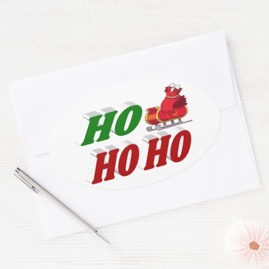 Ho Ho Ho Santa Sleigh Kersttypografie Ovale Sticker (Envelop)